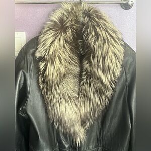 Marvin Richards vintage leather jacket black silver fox fur collar Luxury Coat